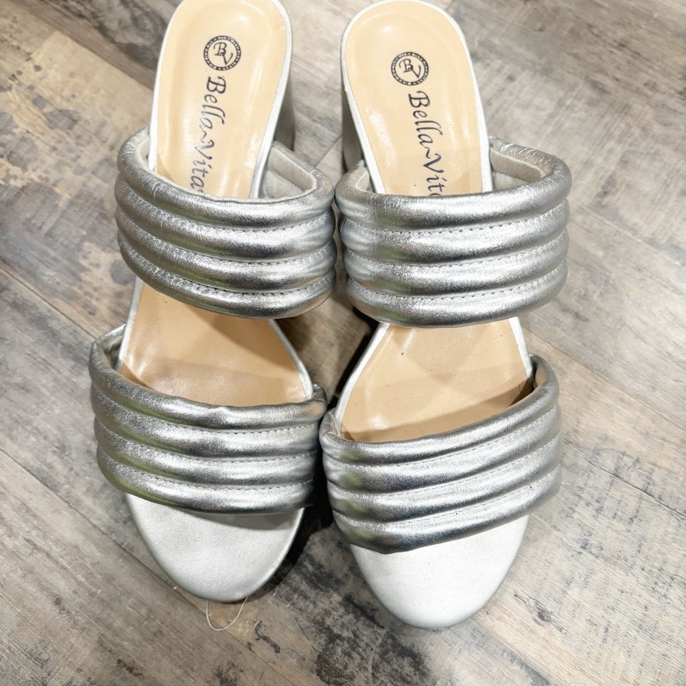 Bella Vita Women's Metallic Silver Mules